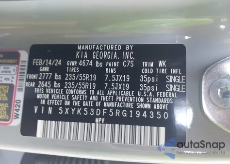 2024 Kia Sportage Sx-Prestige z USA, uszkodzony, nr VIN 5XYK53DF5RG194350